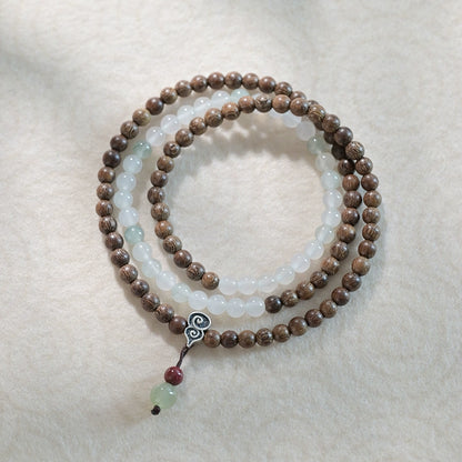Golden Sandalwood & Jade Buddha Beads Mala for Spiritual Growth