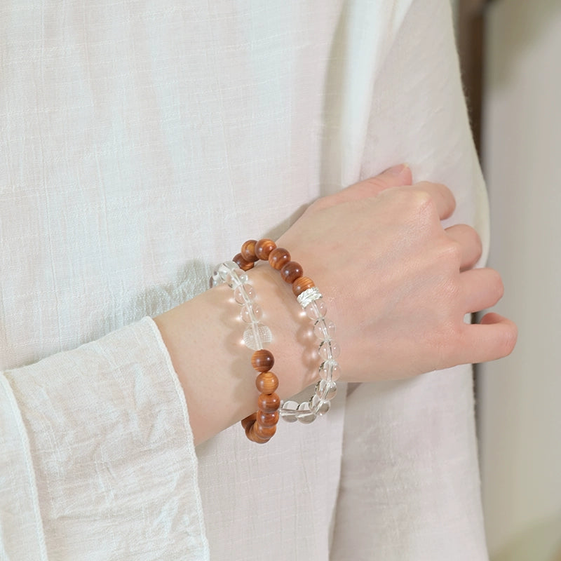 Clear Quartz & Cypress Wood Bracelet for Healing and Purification