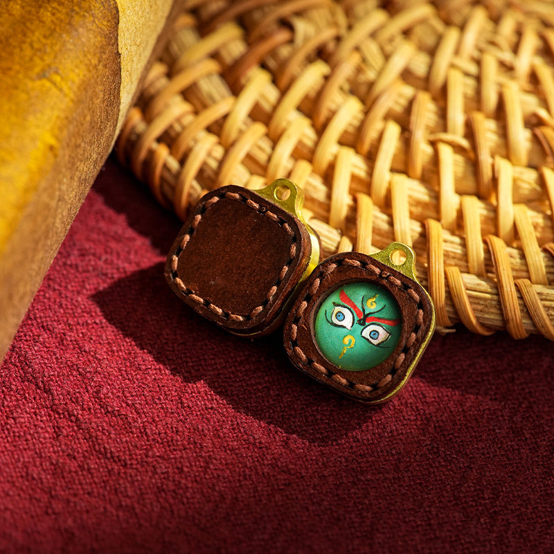 Miniature Tibetan Tsha-Tsha Pendant in Hand-Stitched Leather (16mm Tiny Charm)