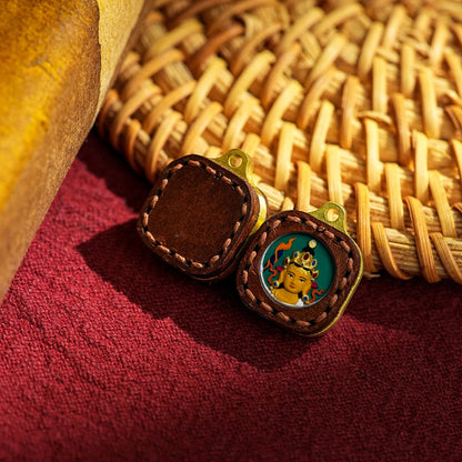 Miniature Tibetan Tsha-Tsha Pendant in Hand-Stitched Leather (16mm Tiny Charm)