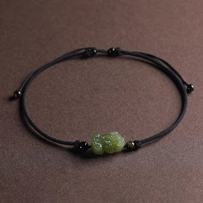 Artisan Hetian Green Jade Pixiu Necklace (Certified)