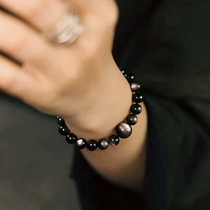 Silver Sheen Obsidian Feng Shui Bracelet for Confidence & Resilience