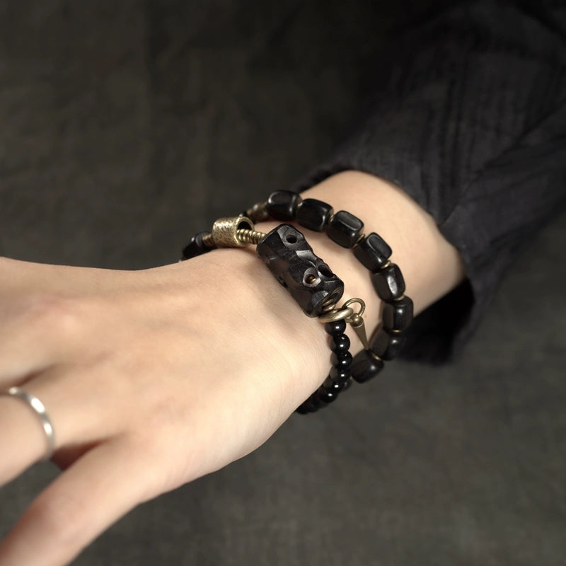 Obsidian & Ebony Buddha Beads Mala for Protection and Strength