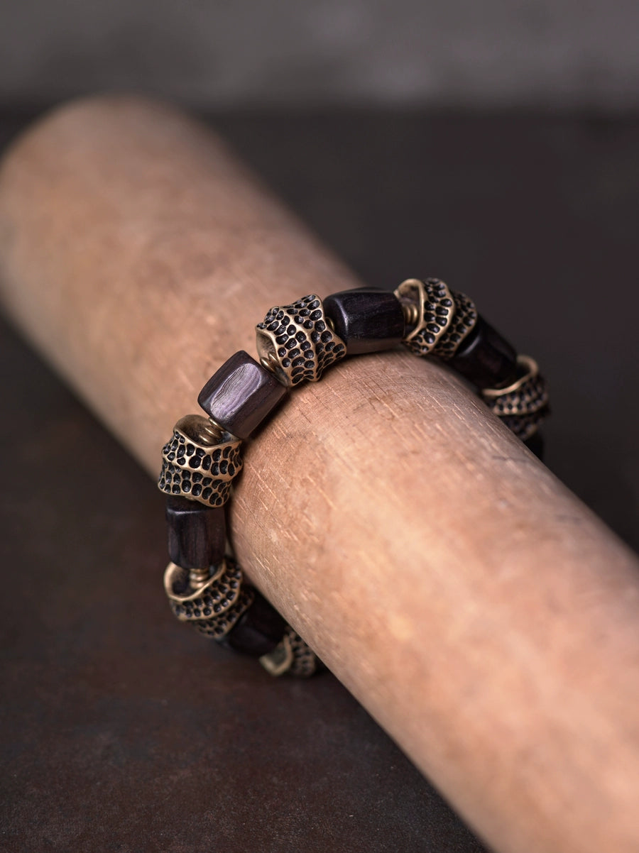 Artisan Ebony & Brass Feng Shui Bracelet for Balance & Healing