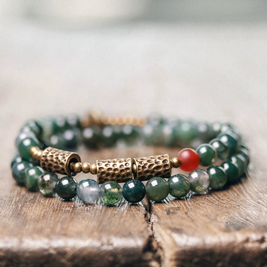 Moss Agate Bracelet with Stone | Beaded Bracelet & Copper Bracelets for Wealth & Good Fortune