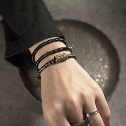 Hammered Brass & Ebony Tibetan Wrap Bracelet for Transformation