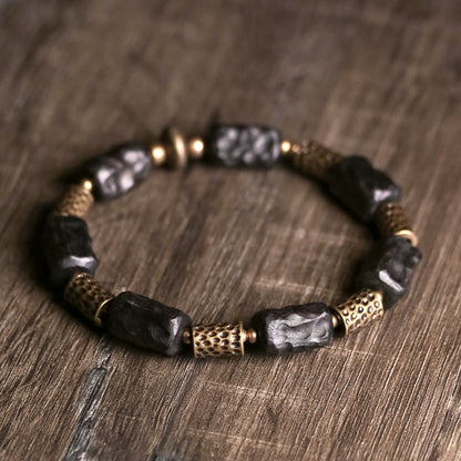 Hand-Carved Ebony & Brass Vitality Bracelet - Spiritual Growth & Healing