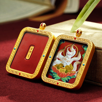 Hand-Painted Cinnabar Thangka Pendant (Brass Frame) - 15 Deity Options