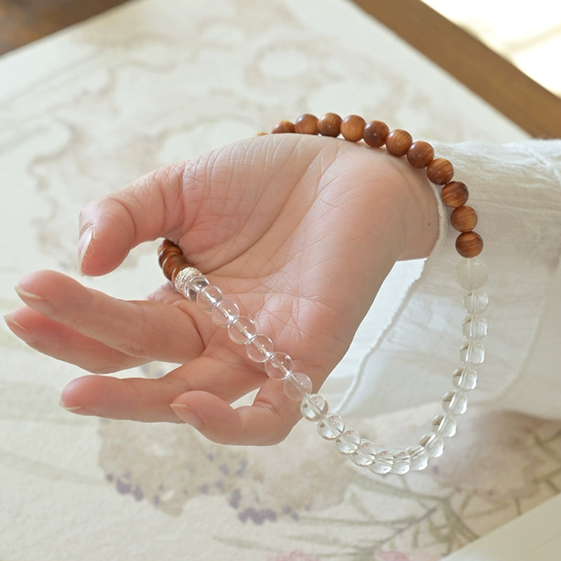 Clear Quartz & Cypress Wood Bracelet for Healing and Purification