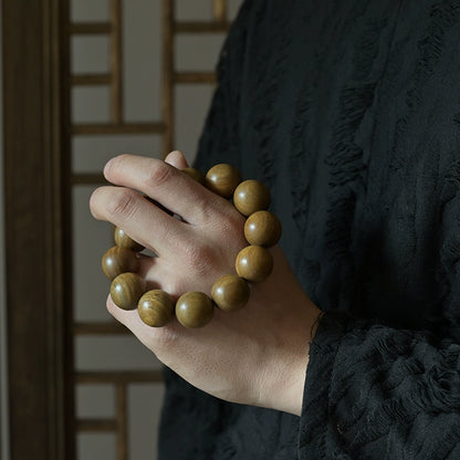 Green Sandalwood Buddha with Beads Bracelet | Wooden Religious Beads for Meditation & Spiritual Growth