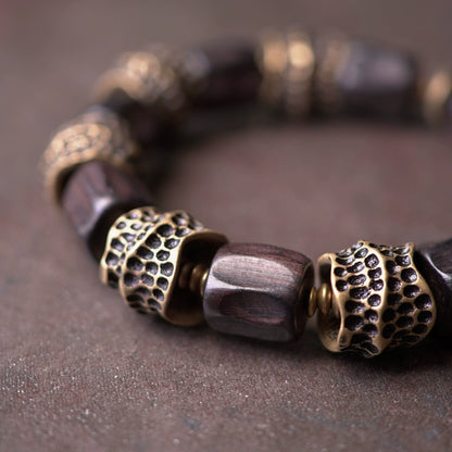 Artisan Ebony & Brass Feng Shui Bracelet for Balance & Healing
