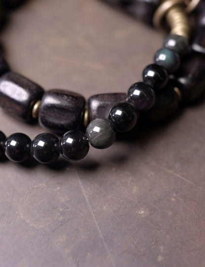 Obsidian & Ebony Buddha Beads Mala for Protection and Strength