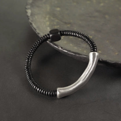 Sterling Silver & Ebony Wood Tibetan Bracelet for Grounding and Healing