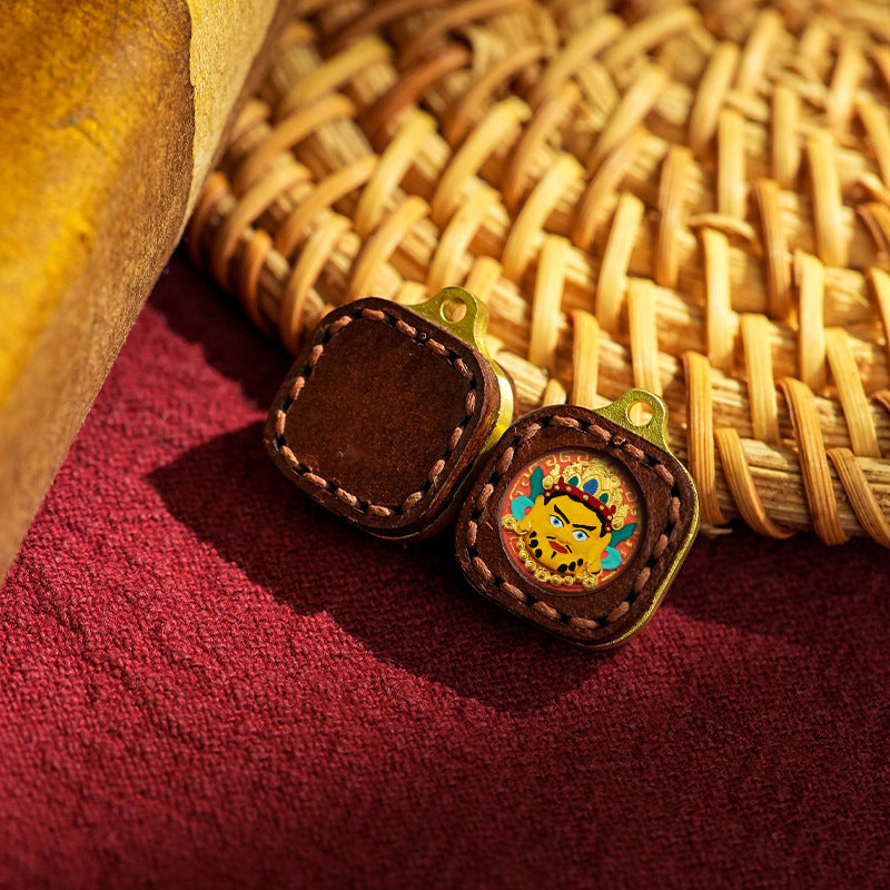 Miniature Tibetan Tsha-Tsha Pendant in Hand-Stitched Leather (16mm Tiny Charm)