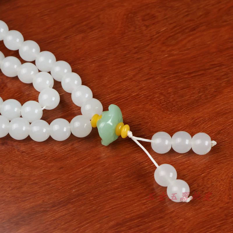Pure White Jade 108 Mala Beads for Healing, Purity & Good Fortune