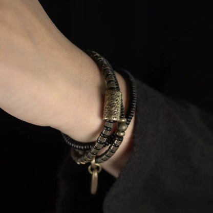 Hammered Brass & Ebony Tibetan Wrap Bracelet for Transformation