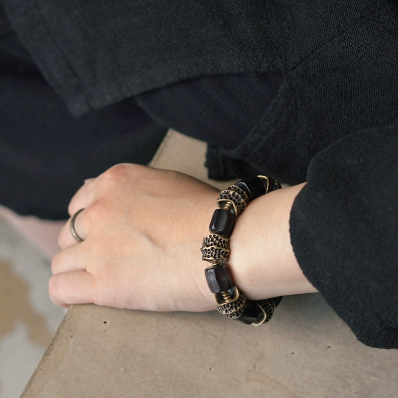 Artisan Ebony & Brass Feng Shui Bracelet for Balance & Healing