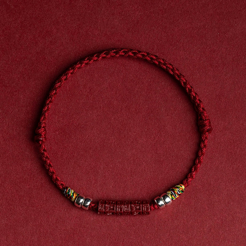 Hand-Braided Red String Cinnabar Bracelet for Protection & Luck