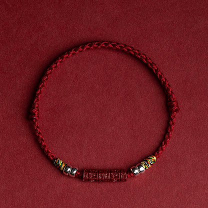 Hand-Braided Red String Cinnabar Bracelet for Protection & Luck