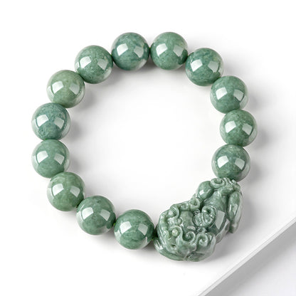 Natural Type A Jadeite Pixiu Bracelet (Deep Bean Green) - Certified Grade A