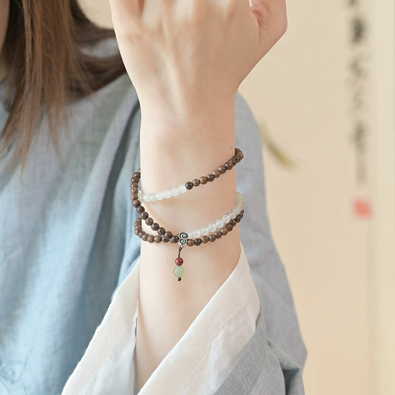 Golden Sandalwood & Jade Buddha Beads Mala for Spiritual Growth