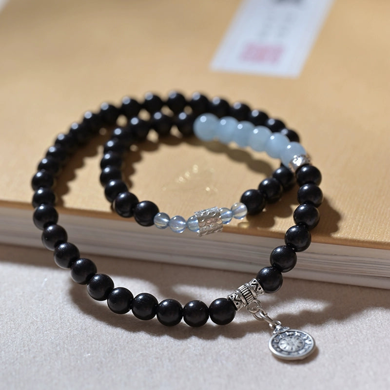 Obsidian & Aquamarine Protection Amulet Bracelet - A Talisman for Courage and Healing
