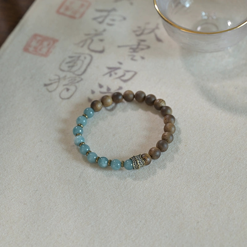 Agarwood & Aquamarine Wisdom Bracelet for Spiritual Growth & Protection