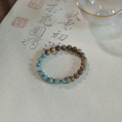 Agarwood & Aquamarine Wisdom Bracelet for Spiritual Growth & Protection