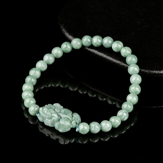 Natural Type A Jadeite Pixiu Bracelet (Bean Green) - Wealth Feng Shui