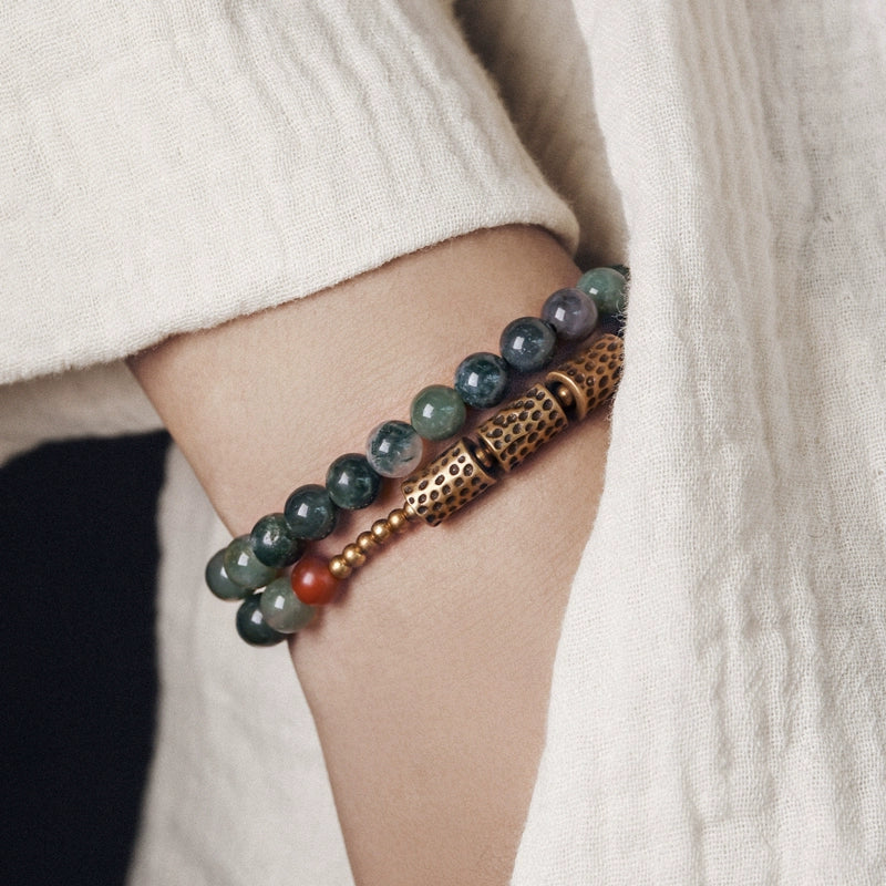 Moss Agate Bracelet with Stone | Beaded Bracelet & Copper Bracelets for Wealth & Good Fortune