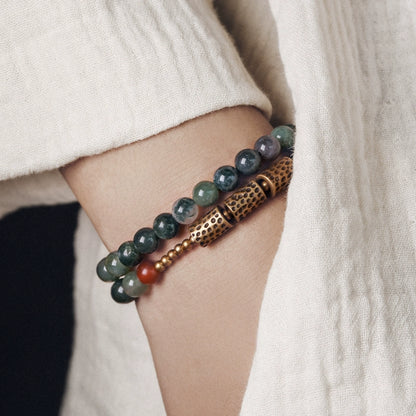 Moss Agate Bracelet with Stone | Beaded Bracelet & Copper Bracelets for Wealth & Good Fortune
