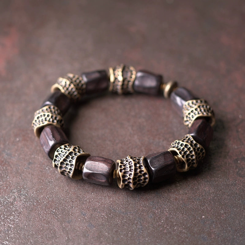 Artisan Ebony & Brass Feng Shui Bracelet for Balance & Healing