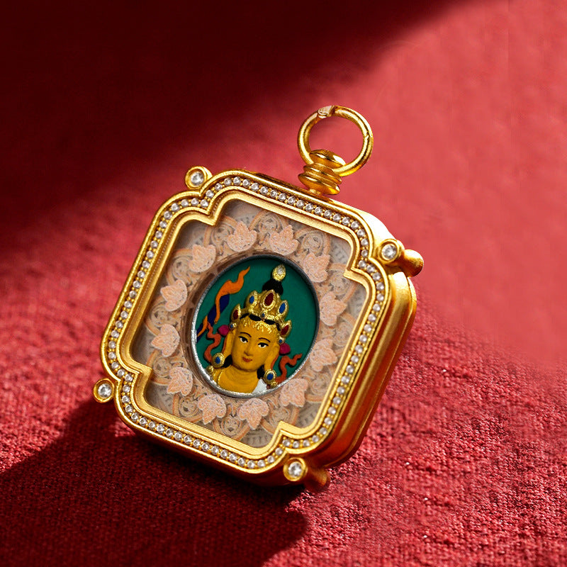 Hand-Painted Tibetan Tsha-Tsha Clay Pendant with Brass Frame (40+ Styles)