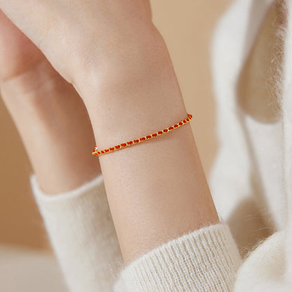 Double Layer Red String Bracelet with Solitaire Zircon (Gold Plated Steel)