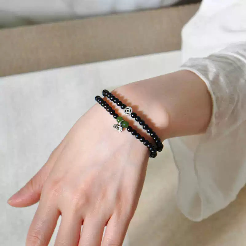 African Blackwood & Jade Mala Bracelet for Wisdom and Emotional Healing