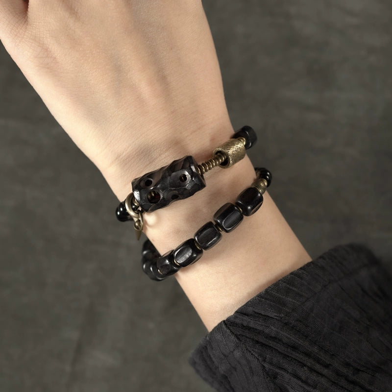 Obsidian & Ebony Buddha Beads Mala for Protection and Strength