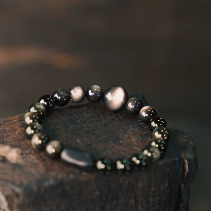 Silver Sheen Obsidian Feng Shui Bracelet for Confidence & Resilience