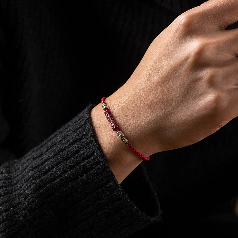 Hand-Braided Red String Cinnabar Bracelet for Protection & Luck