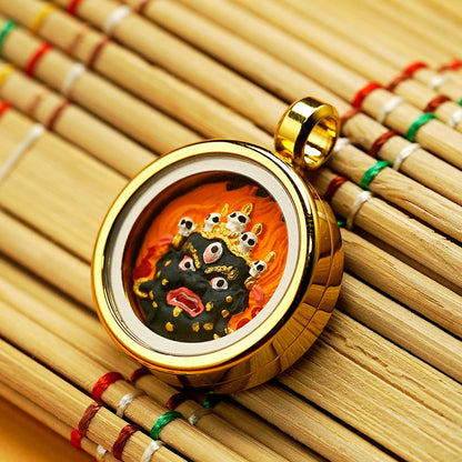 Hand-Painted Round Tibetan Gau Box Pendant (Titanium Steel) - 1.5cm Mini Shrine
