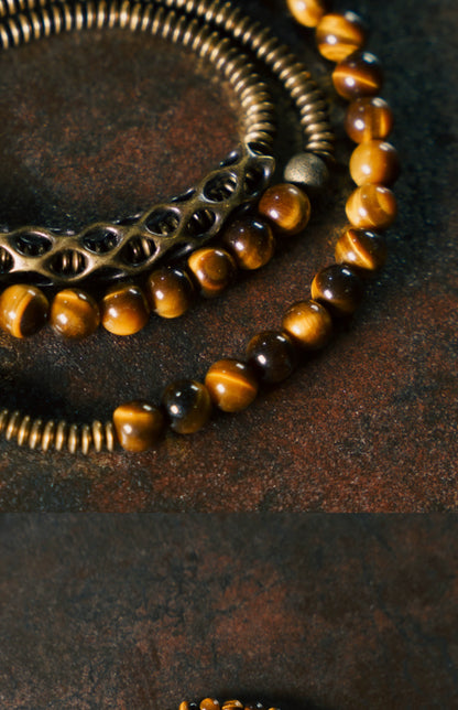 Tiger's Eye & Brass Tibetan Bracelet for Courage and Abundance