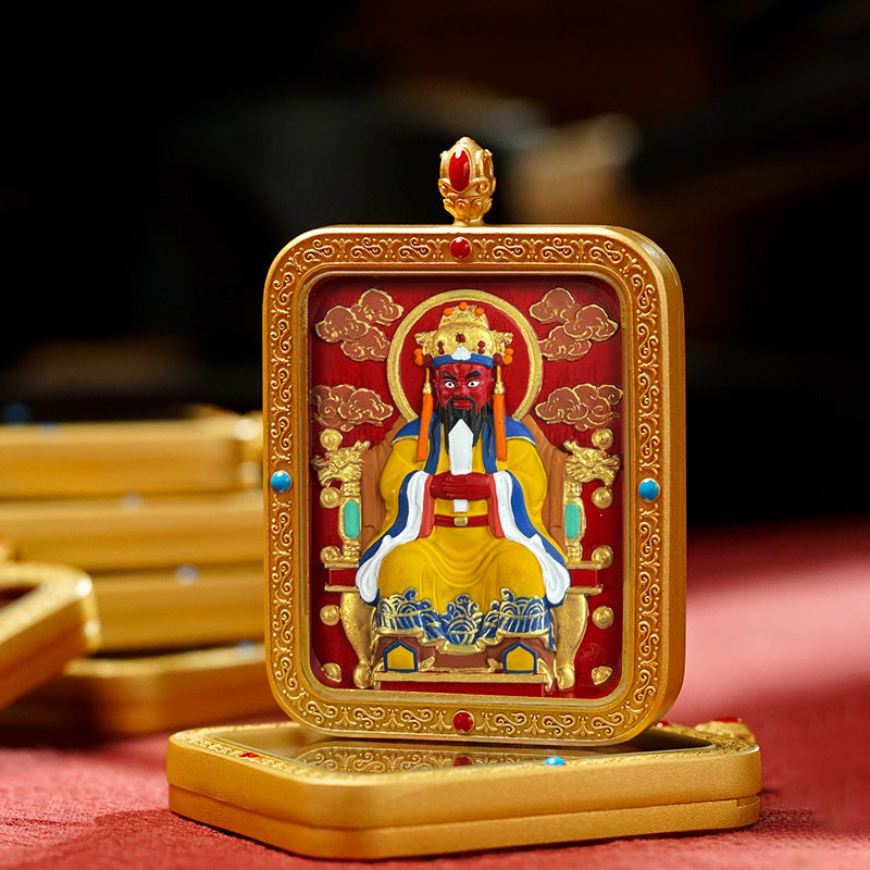 Hand-Painted Cinnabar Thangka Pendant (Brass Frame) - 15 Deity Options
