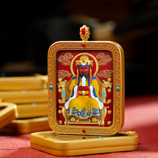 Hand-Painted Cinnabar Thangka Pendant (Brass Frame) - 15 Deity Options