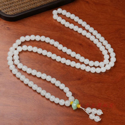 Pure White Jade 108 Mala Beads for Healing, Purity & Good Fortune
