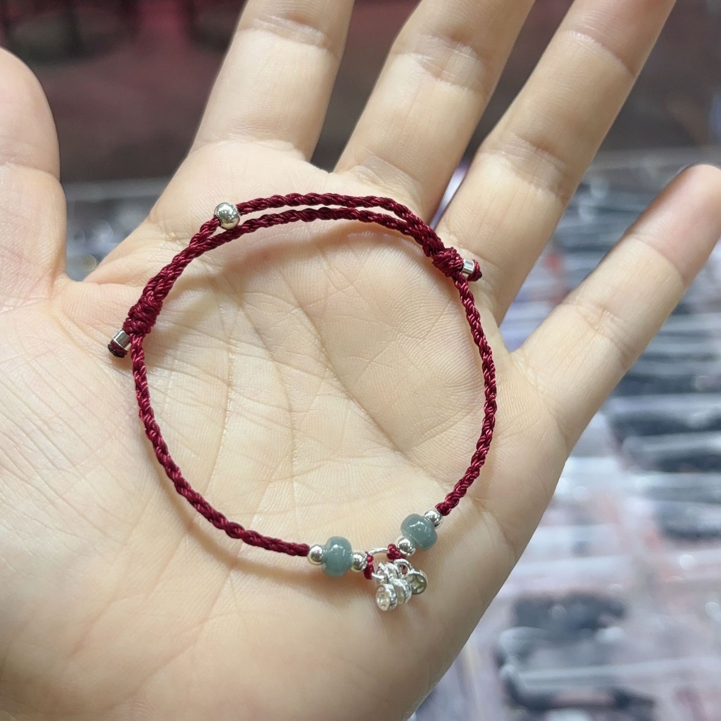 Natural Jadeite & S925 Silver "Wealth Coins" Red String Bracelet (Dainty)