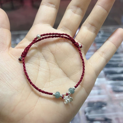 Natural Jadeite & S925 Silver "Wealth Coins" Red String Bracelet (Dainty)