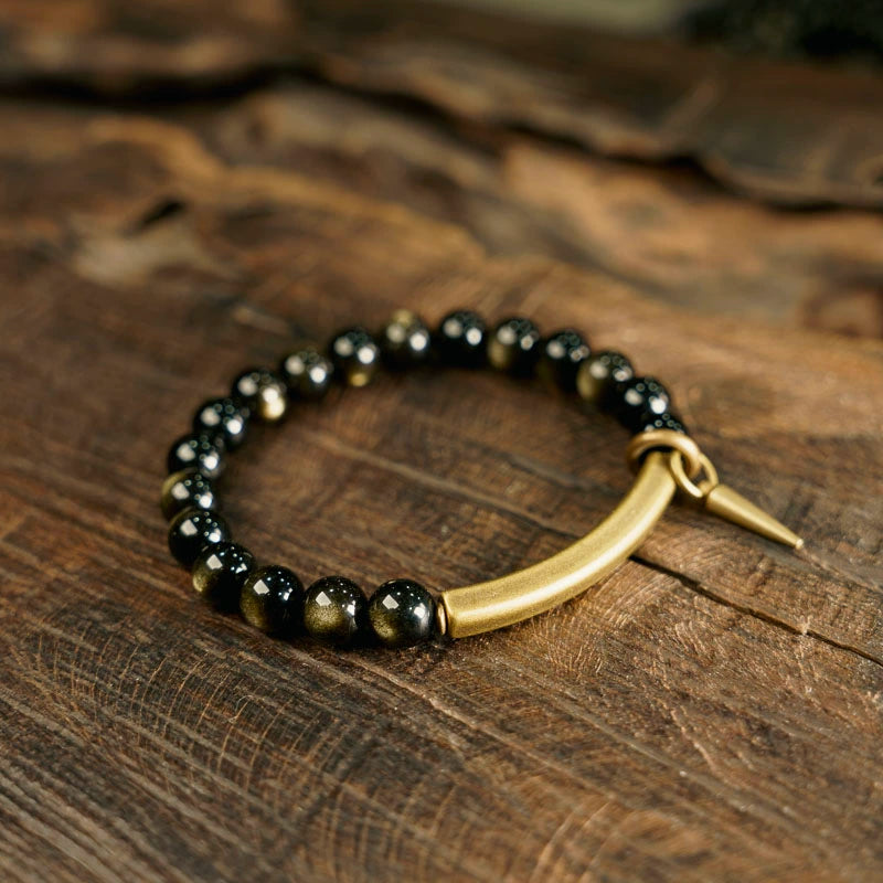 Golden Obsidian & Brass Feng Shui Bracelet for Wealth & Strength