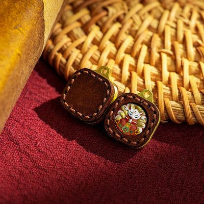 Miniature Tibetan Tsha-Tsha Pendant in Hand-Stitched Leather (16mm Tiny Charm)