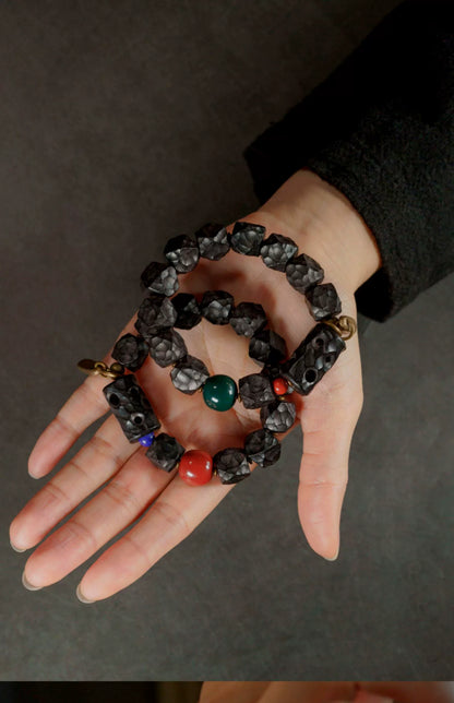 Carved Ebony Feng Shui Bracelet for Abundance & Peace