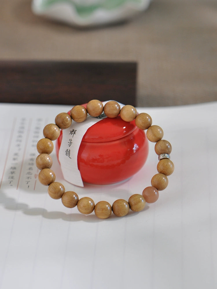 Papuan Sandalwood & Sunstone Mala for Peace, Meditation & Spiritual Growth