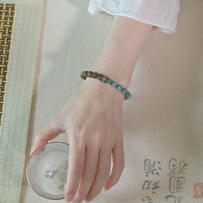 Agarwood & Aquamarine Wisdom Bracelet for Spiritual Growth & Protection